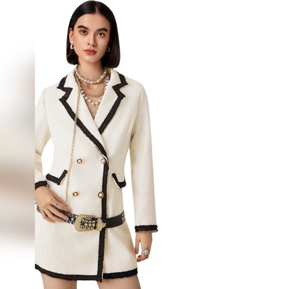 Cider Ivory/Black Nwt Longsleeve Doublebreasted Dress/Coat